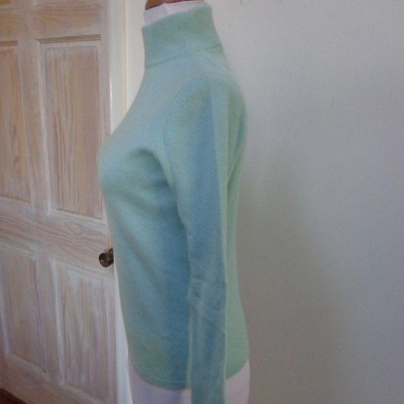 VGUC -PRESWICK & MOORE Aqua Heather 100% Cashmere Mock Turtleneck Sweater Sz S - Picture 3 of 7